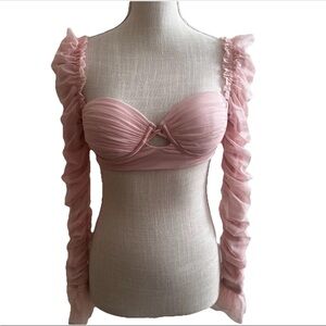 Oh Polly Blush Pink Bustier Off Shoulder Long Sleeve Ruched Blouse Crop Size 4